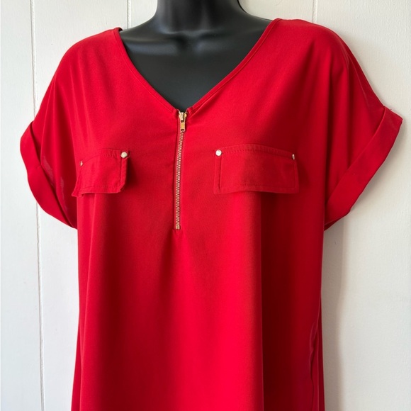 Red V-Neck Women's Top | Size Large - Picture 2 of 4